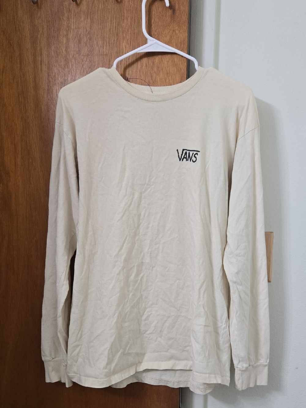 Vans Long Sleeve Tee in Cream with Black Logo
